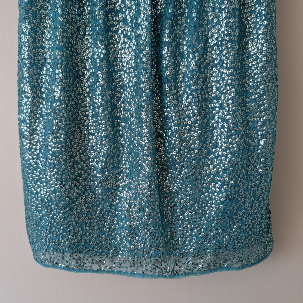 Vtg 90s Y2K Betsey Johnson Womens 6 Strapless Sequin Turquoise Mini Dress Party - Picture 2 of 7